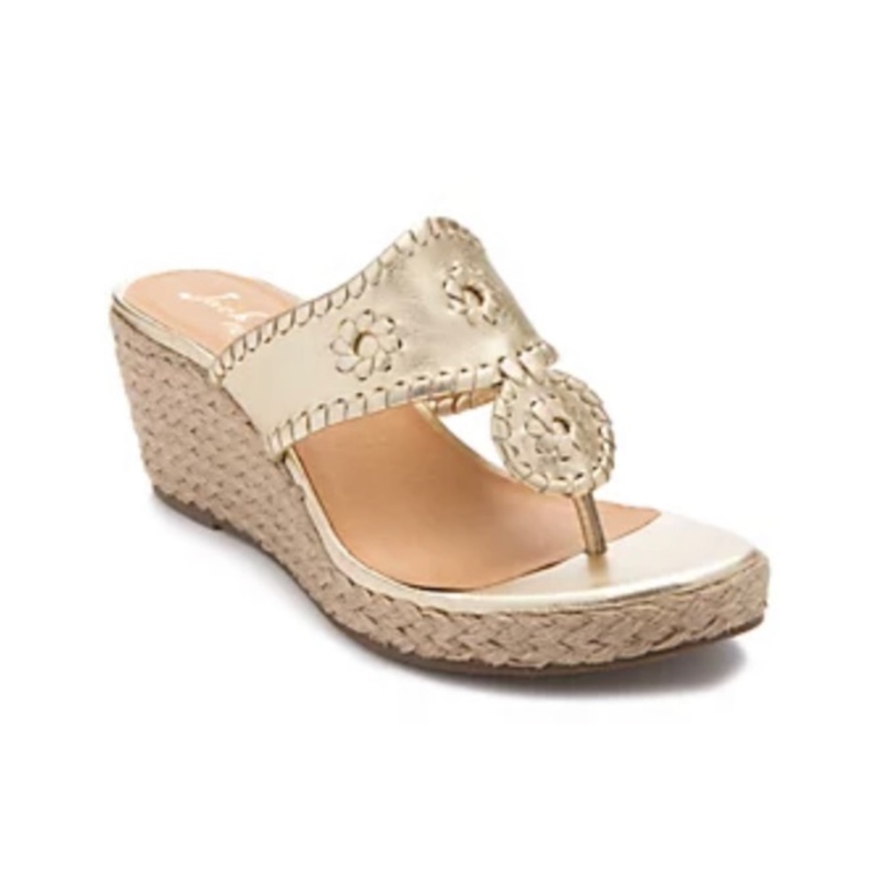Jack Rogers Gold Wedge Sandals with Rhinestone Embellishments